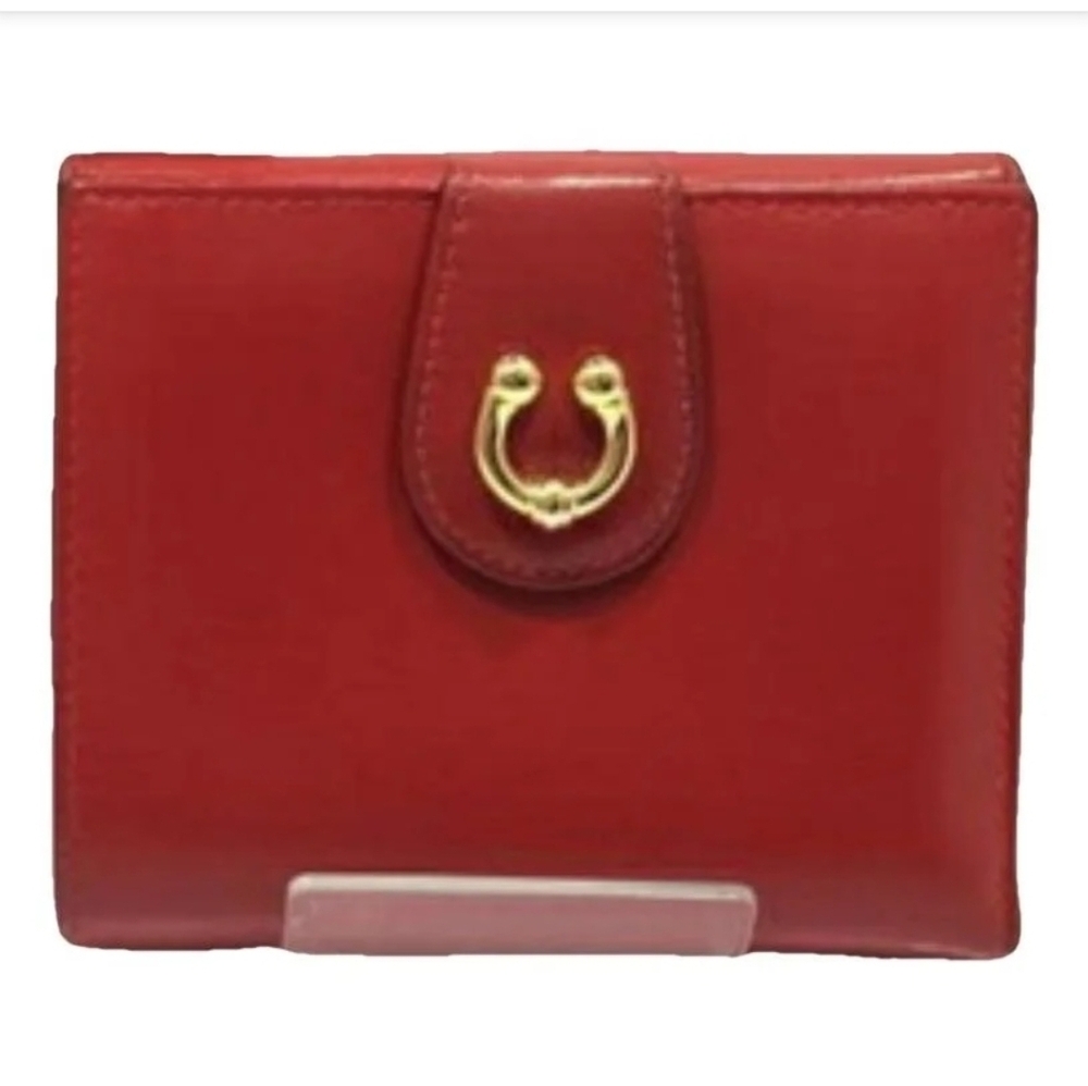 Gucci Women Coin Card Wallet Red/Gold Leather French Locktwist Authentic 1970s